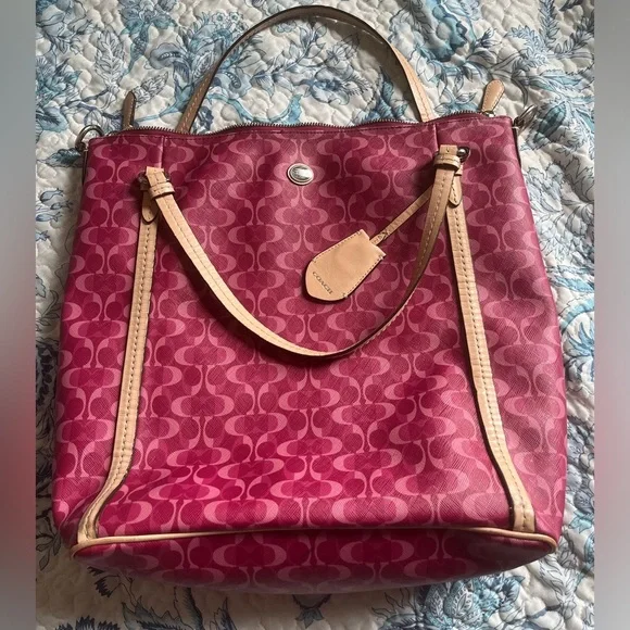 COACH PEYTON SIGNATURE TOTE SHOULDER BAG Large Pink Dream C print  BORDEAUX - Picture 4 of 11